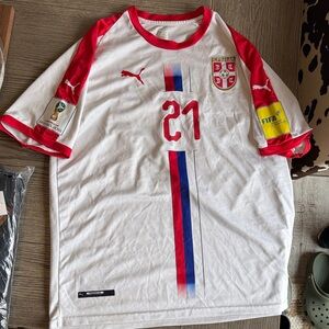 Puma mens Matić White and Red Soccer Jersey